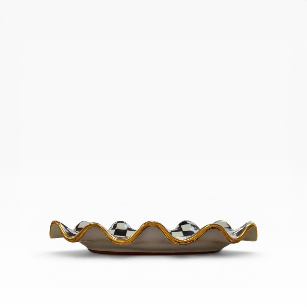MacKenzie-Childs Courtly Check large Ceramic Serving Platter, scalloped edges - Picture 6 of 6